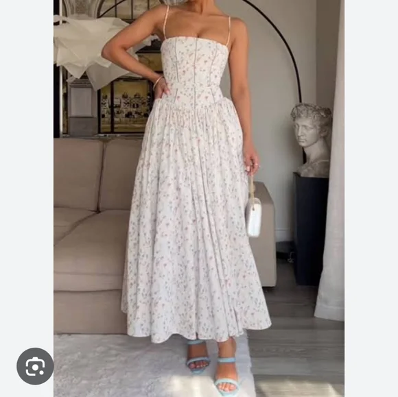 Ysabella white posy print midi dress - Picture 1 of 4